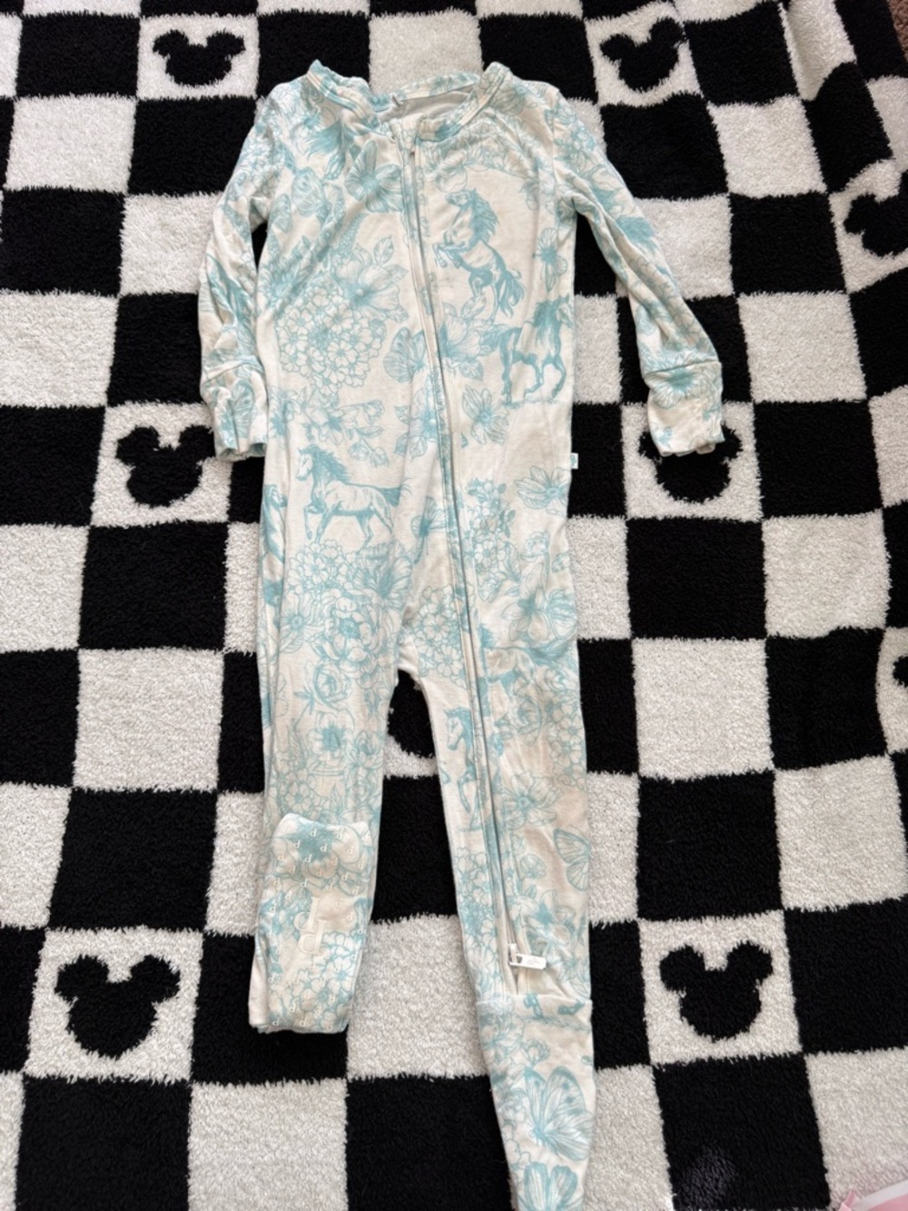Posh Peanut Mint and Cream Horse Print Footed One-Piece